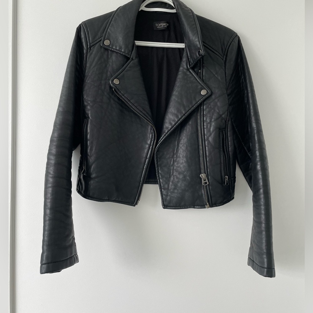 Topshop Black Leather Jacket - size 4